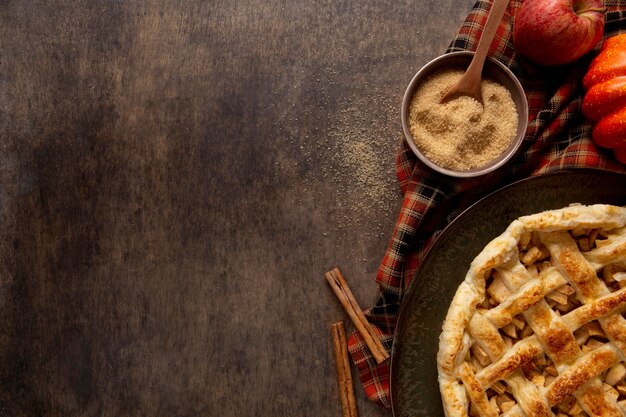 Flat lay thanksgiving food border with copy space