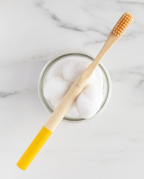 Flat lay toothbrush and cotton
