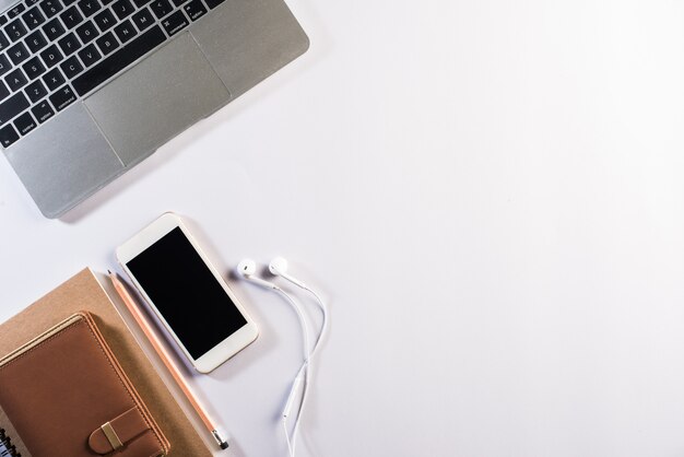 Flat lay, top view office table desk. Workspace background