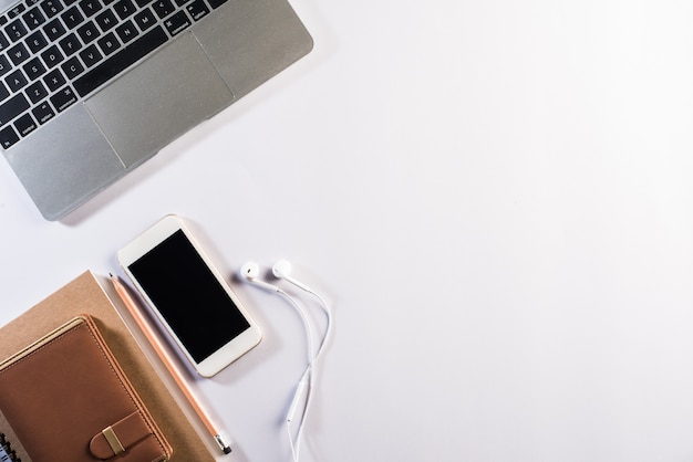 Flat lay, top view office table desk. Workspace background