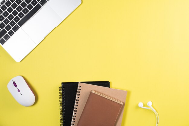 Flat lay, top view office table desk. Workspace background