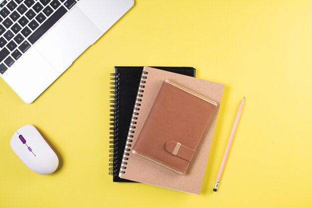 Flat lay, top view office table desk. Workspace background