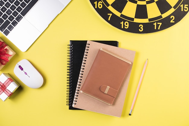 Flat lay, top view office table desk. Workspace background