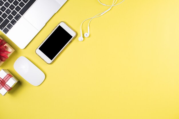 Flat lay, top view office table desk. Workspace background