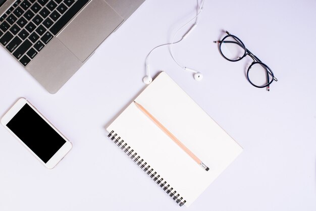 Flat lay, top view office table desk. Workspace background