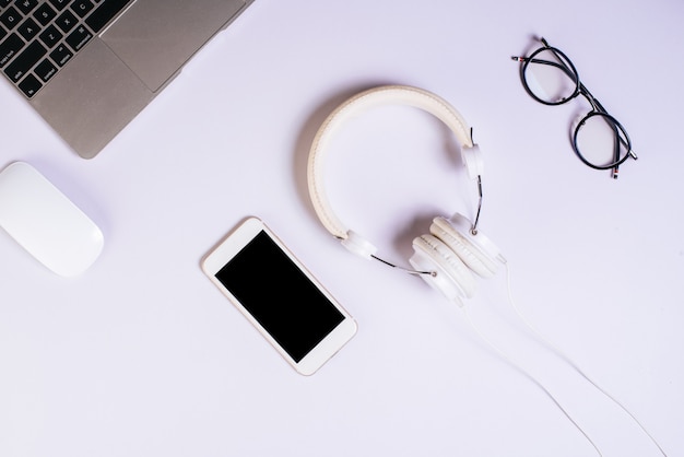 Flat lay, top view office table desk. Workspace background