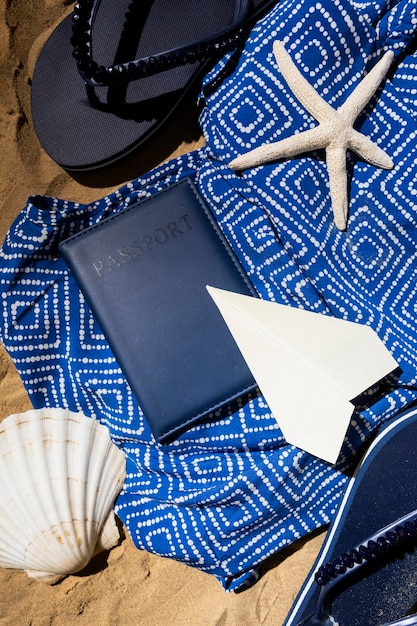 Free photo flat lay travel concept with passport