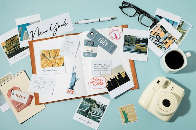 Free photo flat lay of traveling elements collection