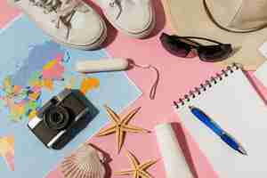 Free photo flat lay of traveling essentials collection