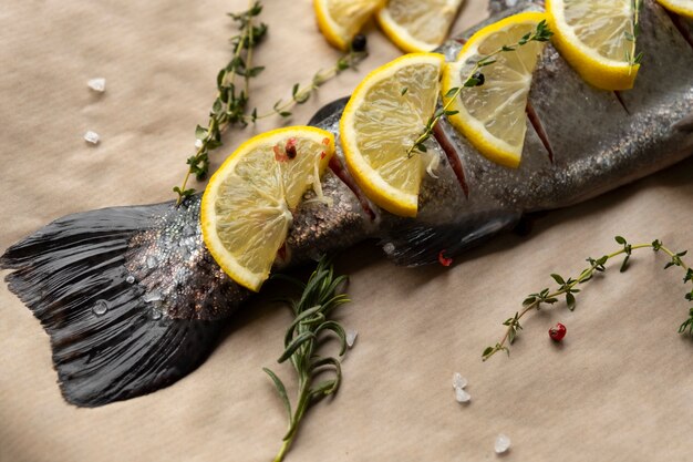 Flat lay trout ready to be cooked