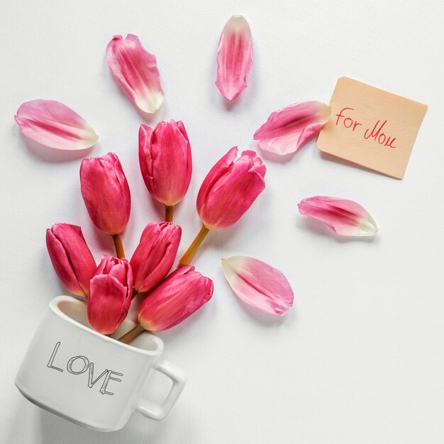 Free photo flat lay tulip petals arrangement