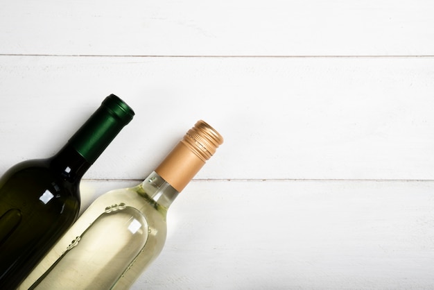 Flat lay of two bottles of white wine
