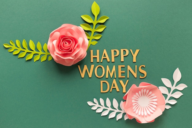 女性の日のための2つの紙の花のフラットレイ