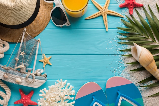 Flat lay vacation concept with copy space