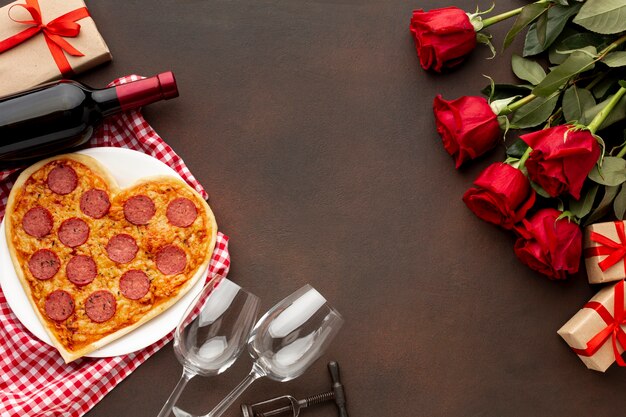 Flat lay valentines day assortment with copy space