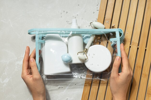 Flat lay vanity kit arrangement