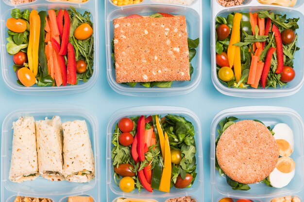 Flat lay variety of lunchboxes