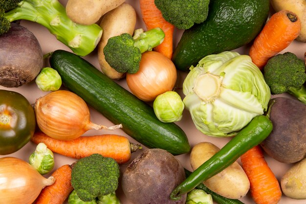 Flat lay vegetables arrangement