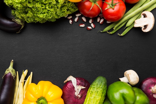 Flat lay vegetables composition with copy space