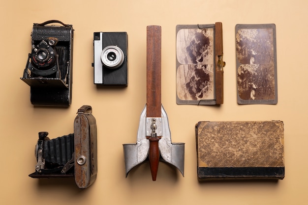 Free photo flat lay vintage objects still life