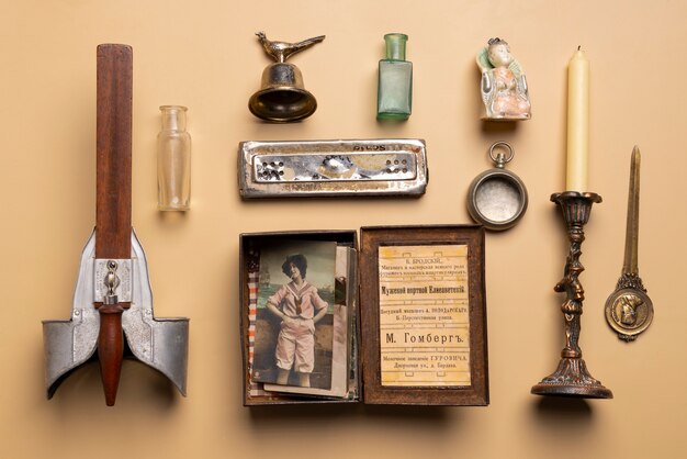 Flat lay vintage objects still life