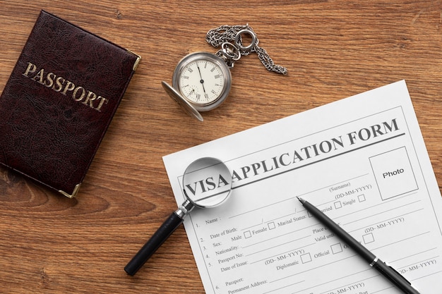 Free photo flat lay visa application assortment