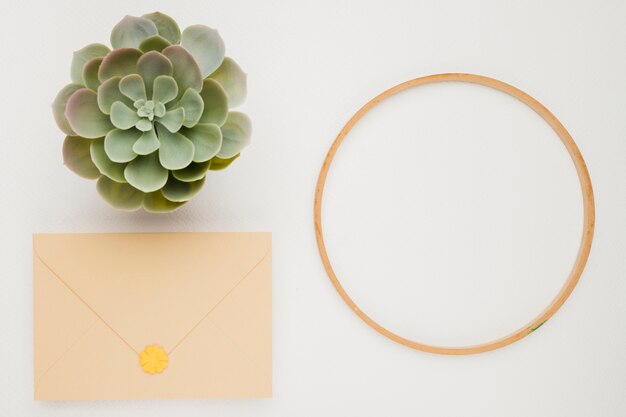 Flat lay wedding composition with ring