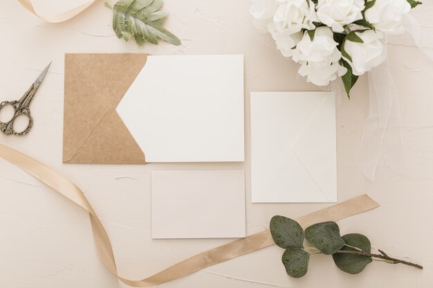 Flat lay of wedding concept with copy space