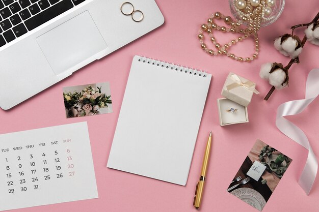 flat lay wedding planner resources arrangement