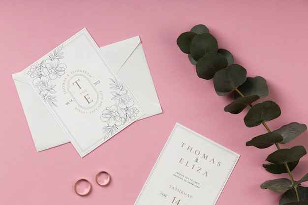 Flat lay wedding planner resources arrangement