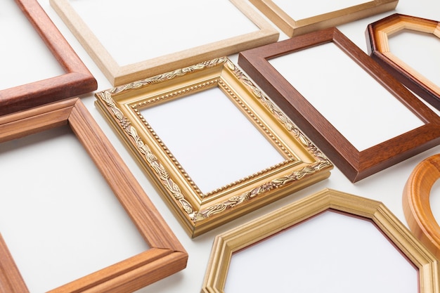 Flat lay of wooden frames arrangement