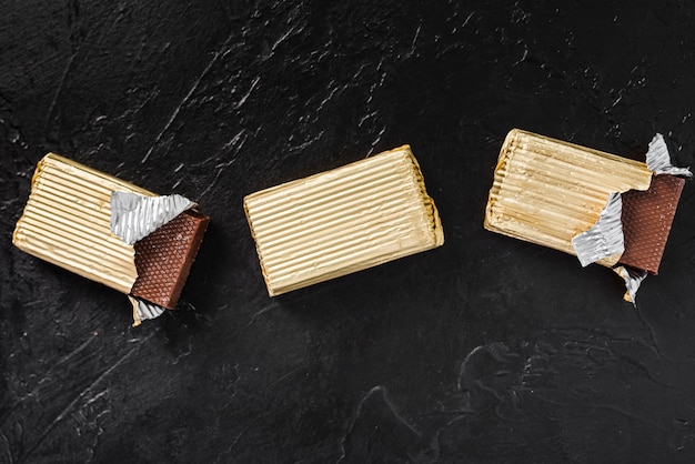 Flat lay wrapped chocolate bars