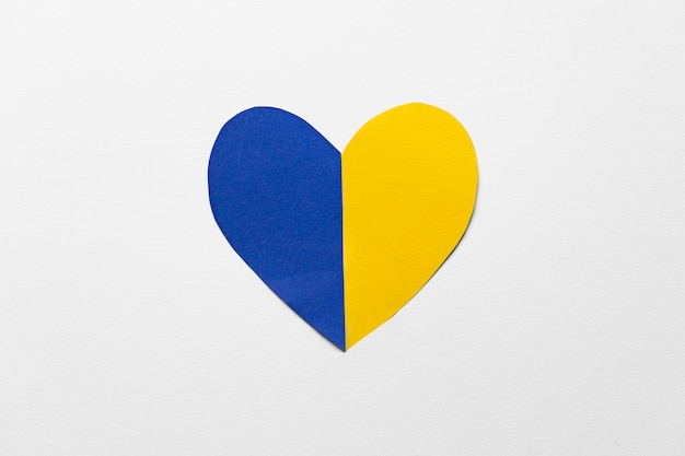 Flat lay yellow and blue heart