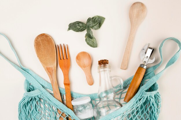 Flat lay of zero waste spoons concept