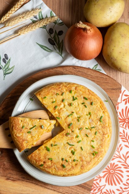 Flat view of delicious spanish tortilla dish