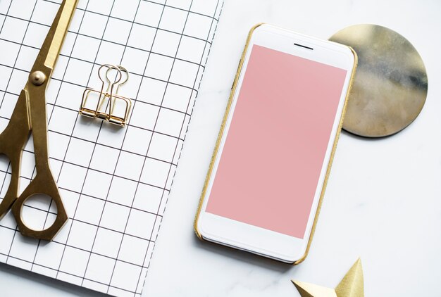 Flatlay of feminine and girly workspace