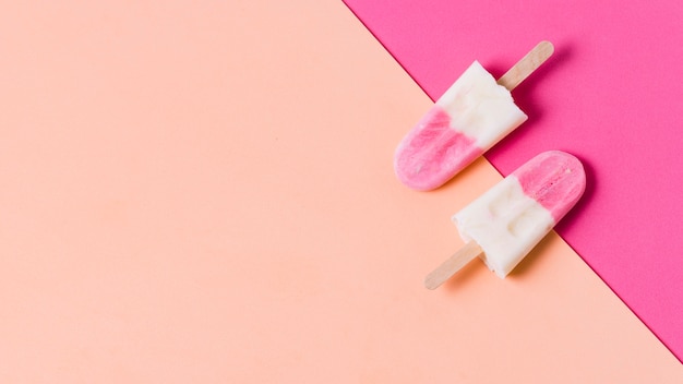 Flavored ice creams on stick