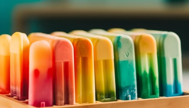Flavored ice in a row colorful stack generated by AI