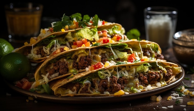 A flavorful Mexican meal with beef guacamole and fresh vegetables generated by artificial intelligence