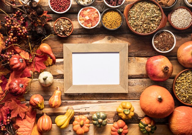 Flay lay autumn food frame mock-up