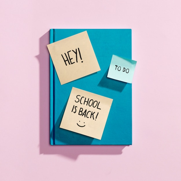 Flay lay back to school elements with sticky notes