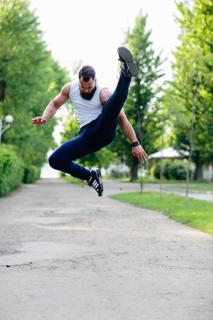 Flexible sportsman jumping