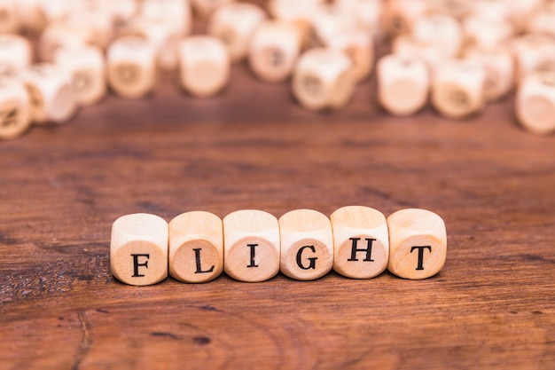 Flight word written on wooden cubes