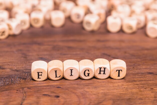 Flight word written on wooden cubes