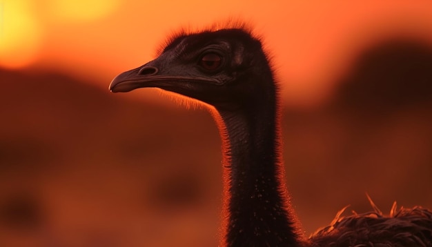 Foto gratuita uccello incapace di volare in africa che cerca cibo al tramonto primo piano ritratto generato dall'intelligenza artificiale