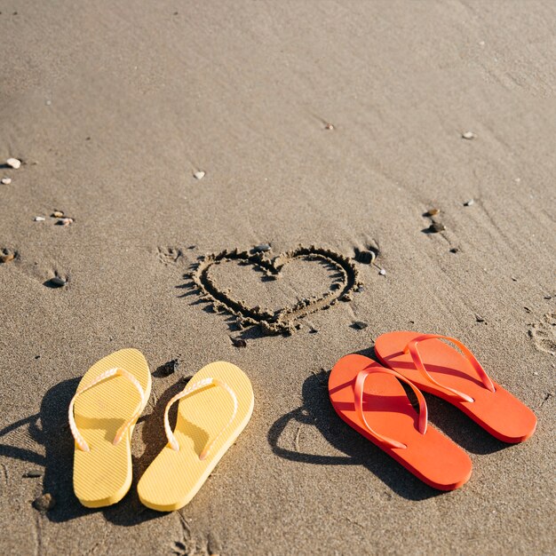 Flip flops in the sand at the beach