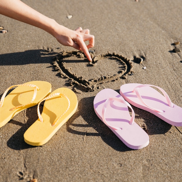 Free photo flip flops in the sand at the beach