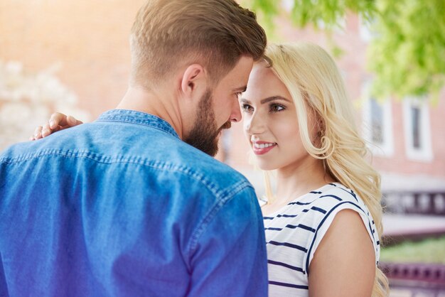 Flirting couple in summer day