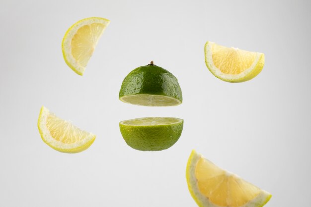 Floating sliced lime with clear background