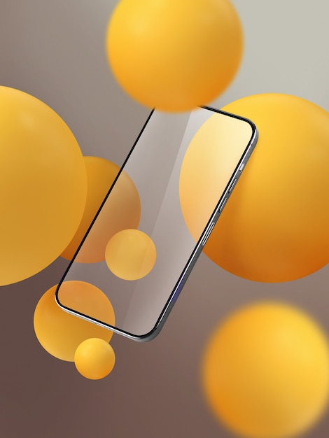 Free photo floating smartphone screen with bubbles